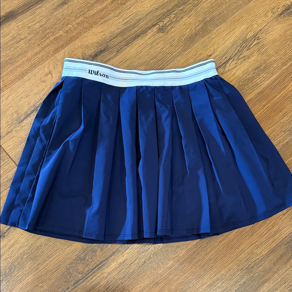 Girls size L Wilson Blue Pleated Tennis Skirt with White Waistband